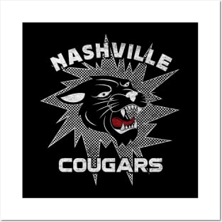 Nashville Cougars Retro Team 1970's Style Black and White Design Posters and Art